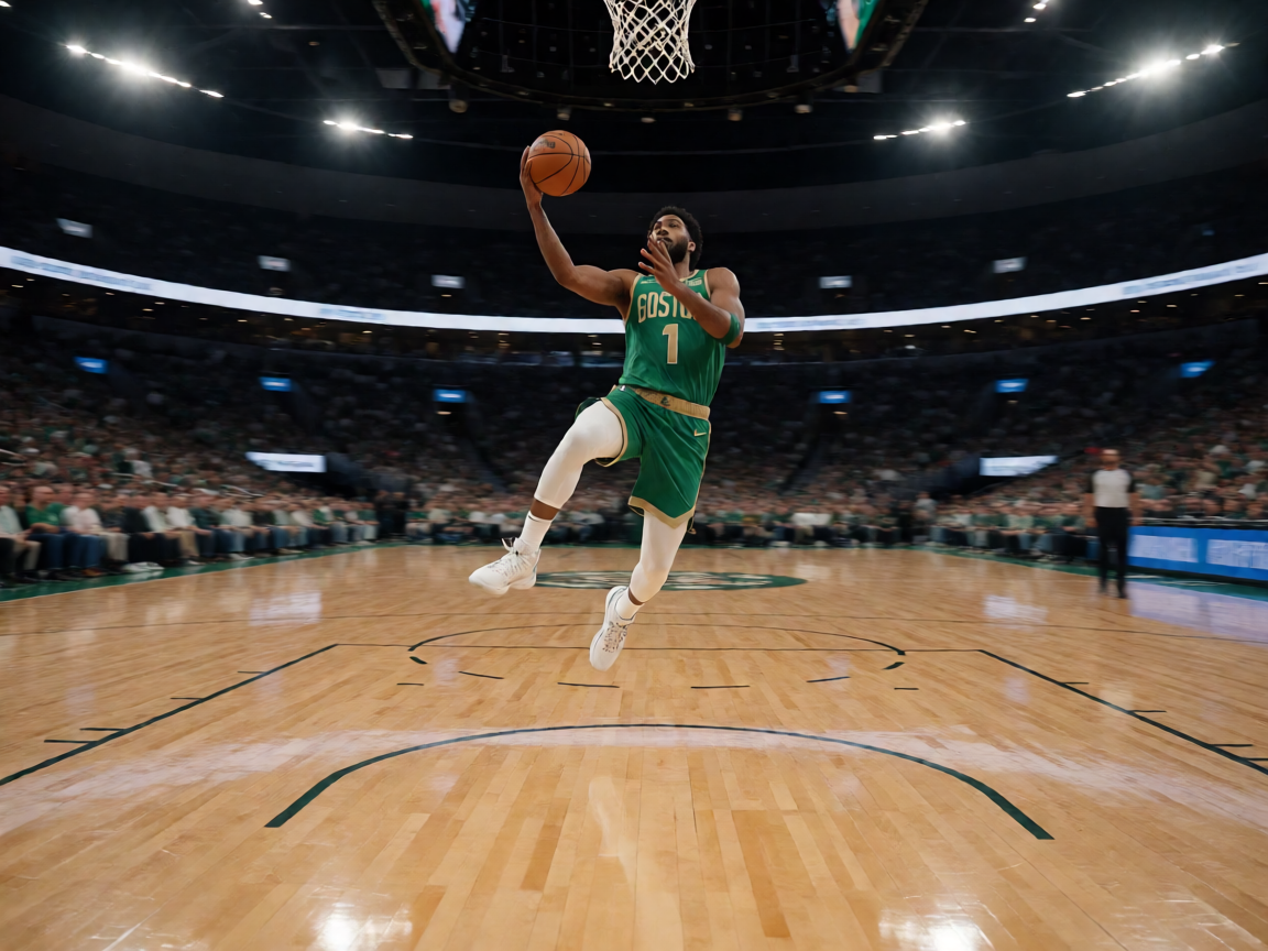NBA篮球比赛现场,球员突破上篮精彩瞬间
